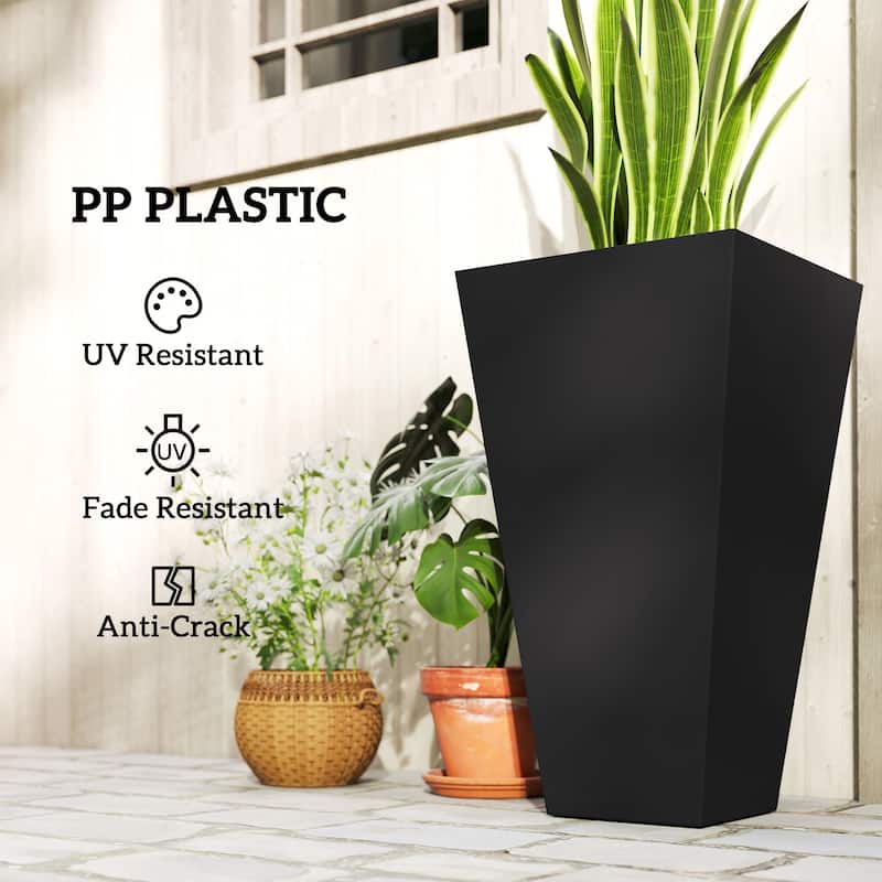 Outsunny 28" Tall Plastic Flower Pot, Set of 3, Large Outdoor & Indoor Plastic Garden Planters, for Entryway, Patio, Yard