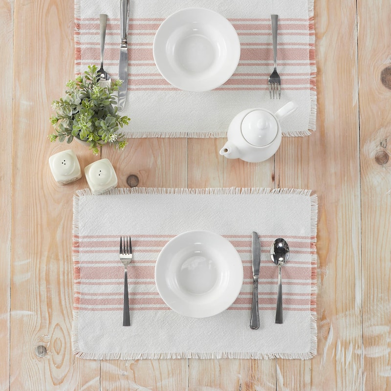 Antique White Stripe Blue Indoor/Outdoor Placemat Set of 6 - 13x19