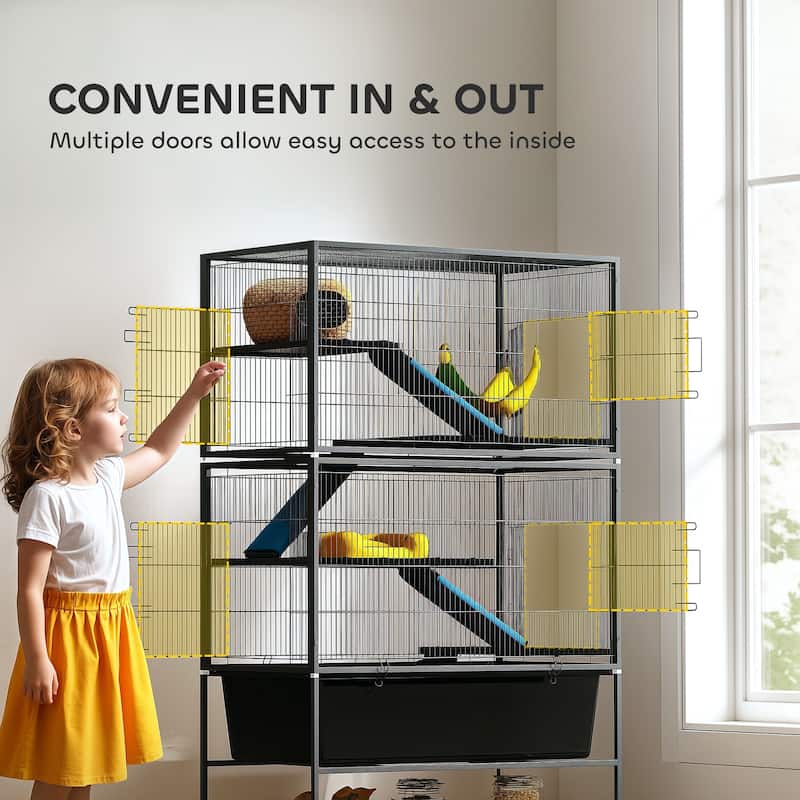Dark Grey 5-Tier Small Animal Cage with Wheels Hammock Platforms Ramps and Storage Shelf - 34.6" L x 18.9" W x 59.3" H