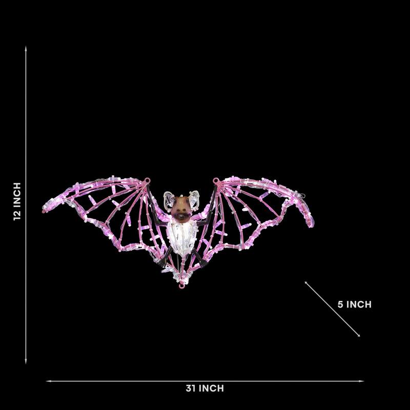 LED Lighted Bat Hanging Outdoor Halloween Decoration - 31" - Pink and White