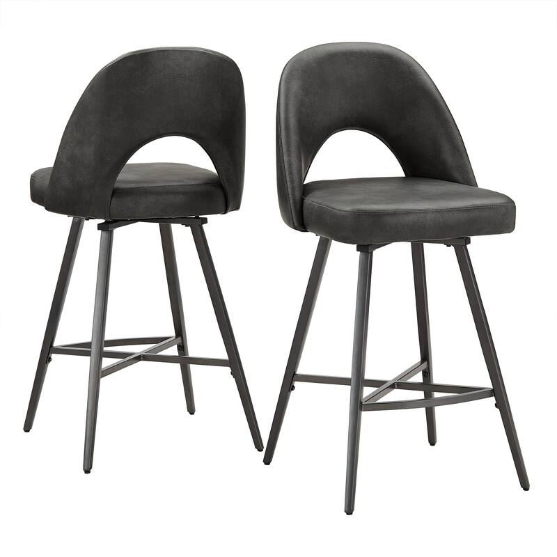 Presley Metal Fabric Swivel Bar Stools (Set of 2) by iNSPIRE Q Modern - Dark Grey PU Leather - Counter Height