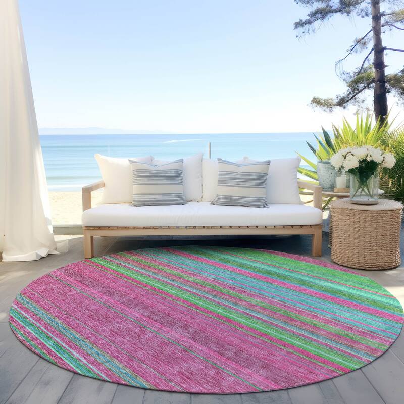 Machine Washable Indoor/ Outdoor Ombre Stripes Chantille Rug - Blush - 8' x 8'