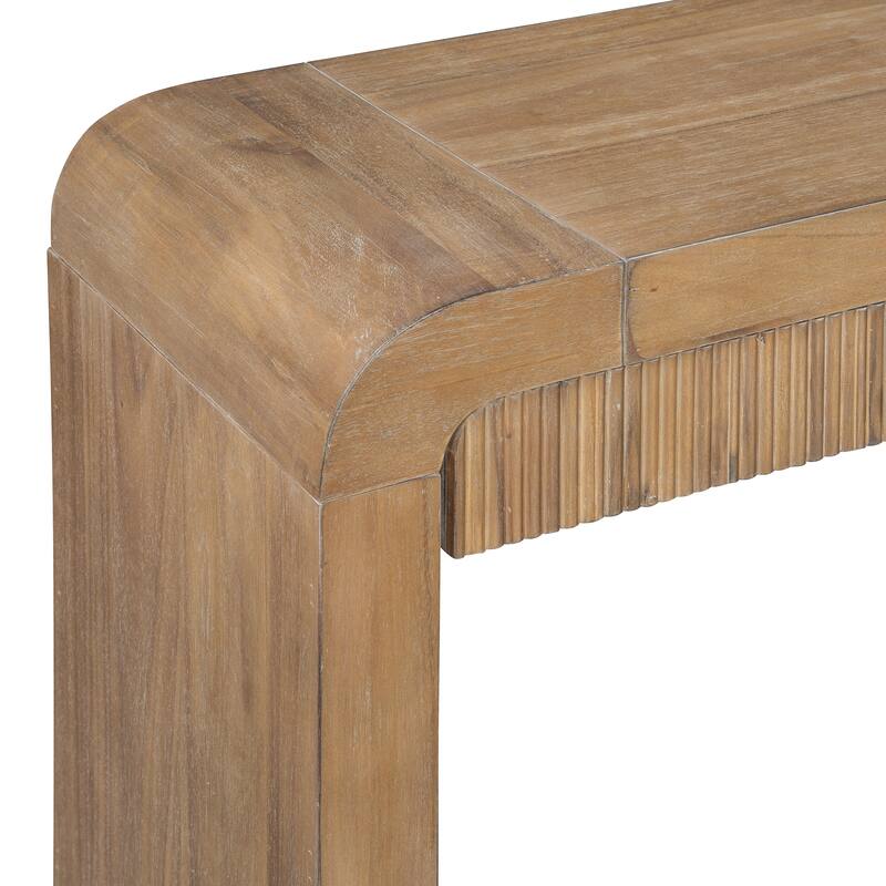 Rustic Console Table with Fluted Drawer Front, Entryway Table with Curved Corners & Thick Legs, Sturdy Sofa Table