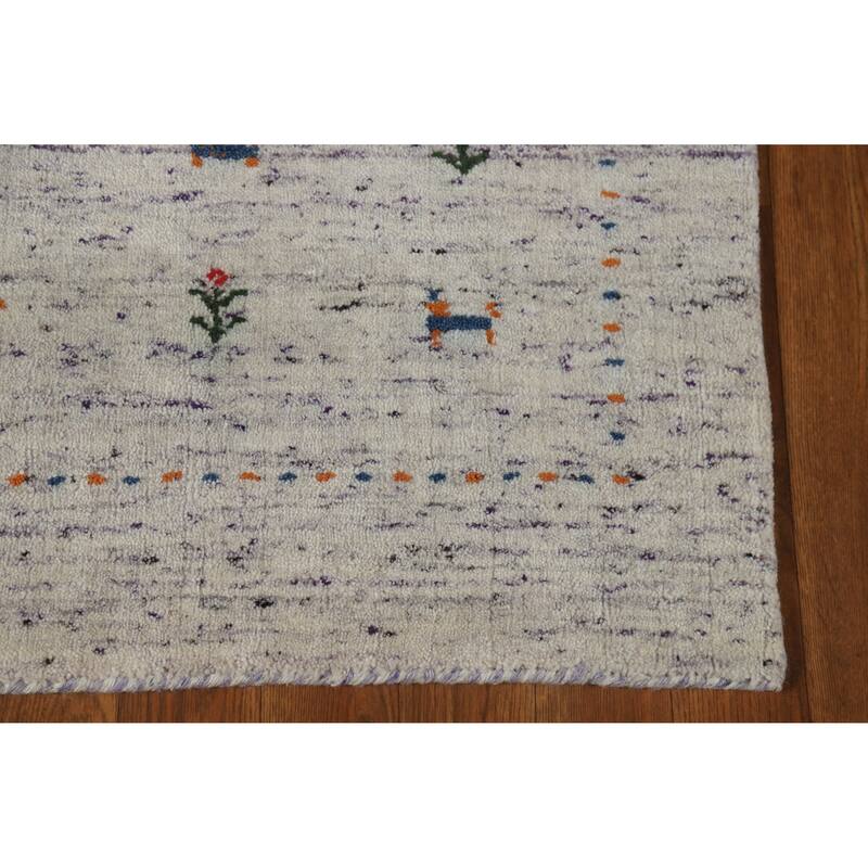 Purple Tribal Gabbeh Indian Runner Rug Hand-Knotted Wool Carpet - 2'4" x 9'6" - 2'4" x 9'6" - Purple