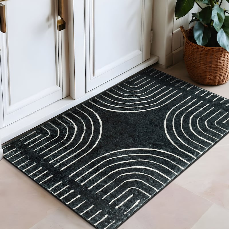 World Rug Gallery Bohemian Lines Washable Non Slip Area Rugs - Black - 2'x3'
