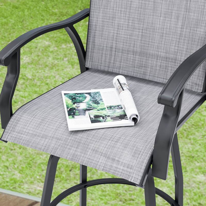 Nuu Garden Patio 2-Piece Textilene Swivel Bar Stools with High Backrest, Gray
