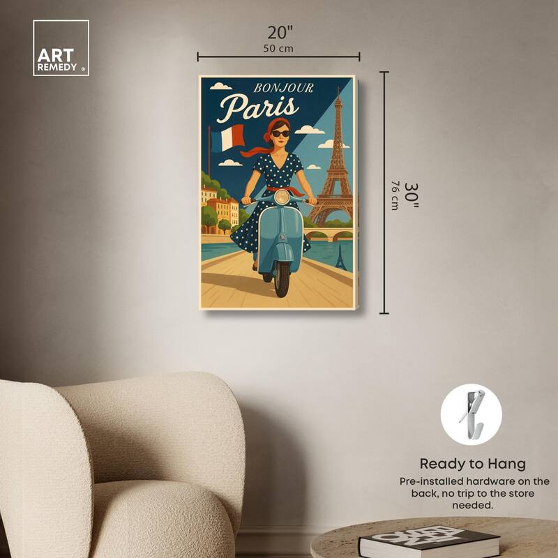 Scooter French Travel Canvas by Art Remedy, Gallery Wrapped