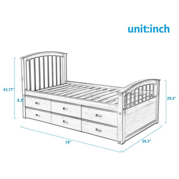 dimension image slide 0 of 3, Nestfair Twin Size Platform Storage Solid Wood Bed with 6-Drawers