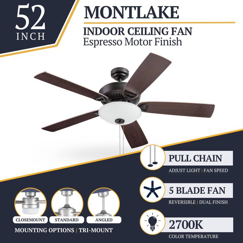 52" Prominence Home Montlake Indoor Ceiling Fan, Brushed Nickel - 52