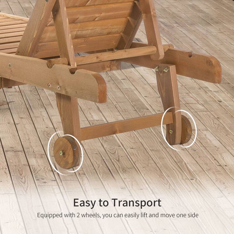 Outsunny Outdoor Chaise Lounge Pool Chair, Built-In Table, Reclining Backrest For Sun Tanning/Sunbathing, Rolling Wheels