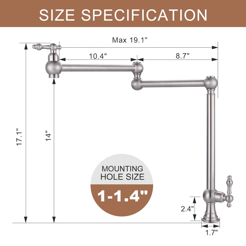 WOWOW 2-Handle Deck Mount Pot Filler Kitchen Faucet with Dual Swing Joints Design