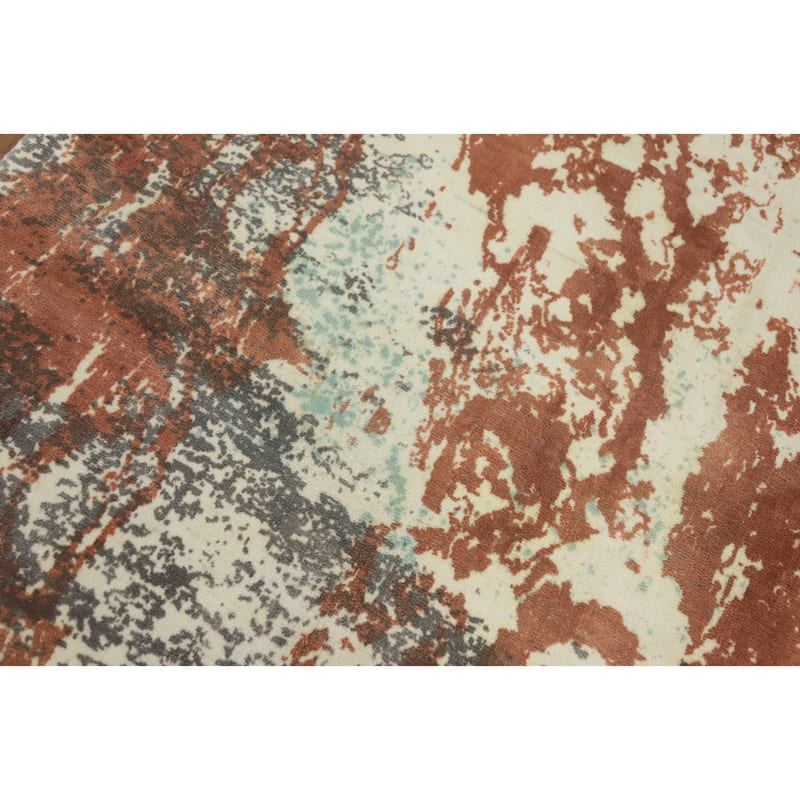 Hand-knotted Modern Silk Beige Abstract Oriental Area Rug - 7' 2'' X 5' 4''