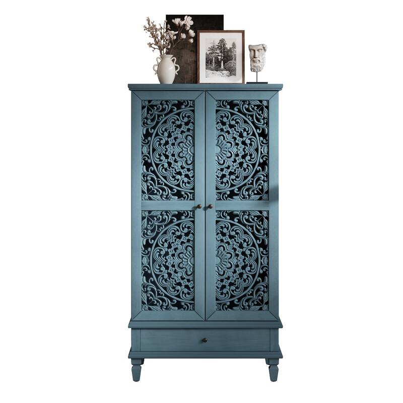 Roomfitters 55'' Tall Storage Cabinet, Carved Wood Accent Sideboard with Solid Wood Legs for Dining Room