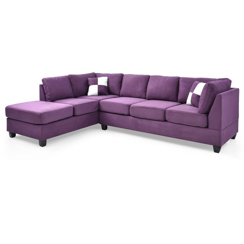 Reversible Microsuede 4-Seater Sectional Sofa with Throw Pillows - 111" - Purple