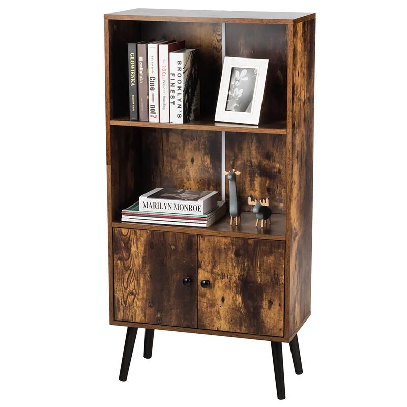 Retro Bookcase Freestanding Bookshelf with 2 Tier Shelves