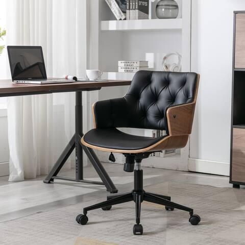 Home Office Chair, PU Leather Upholstery, 360-degree Swivel with Multi-Function Adjustable Handle for Office and Study