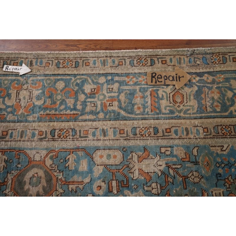 Blue Distressed Tabriz Vintage Persian Rug Hand-Knotted Wool Carpet - 8'1" x 11'2"