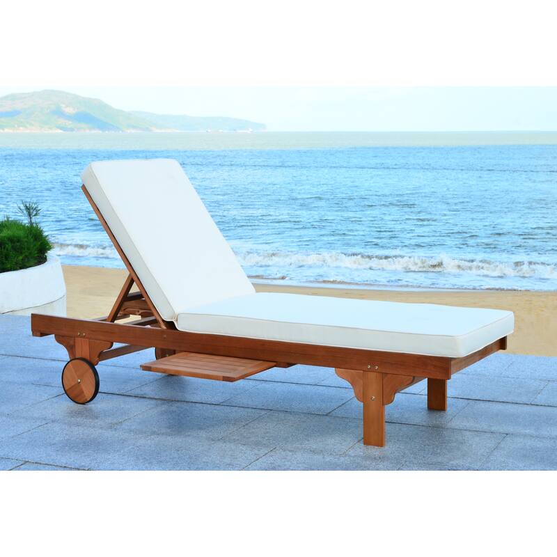 SAFAVIEH Outdoor Aubrie Adjustable Chaise Lounge Chair with Wheel.