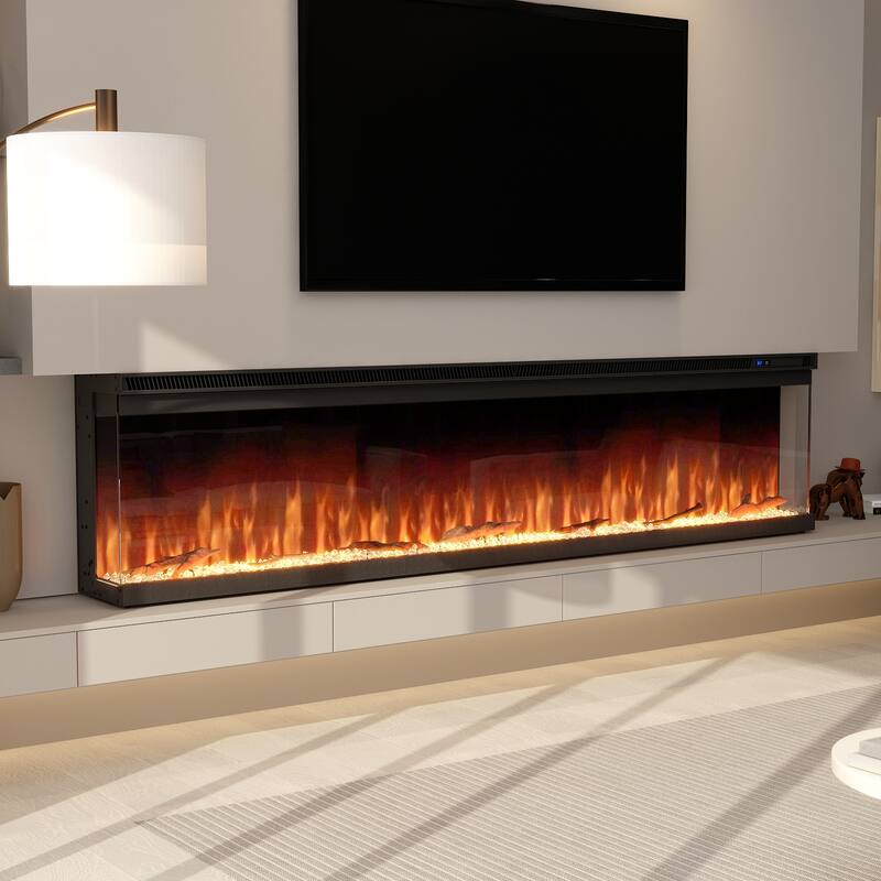 3-Sided Electric Fireplace with 12-Color Flame, Dual Heat Settings 750W/1500W, Smart App & Remote Control – 50/60/70 Inch