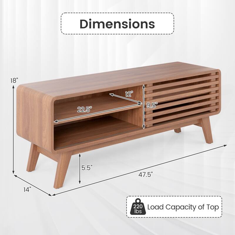 Gymax TV Stand w/Sliding Door Adjustable Shelves & Rubber Wood Legs