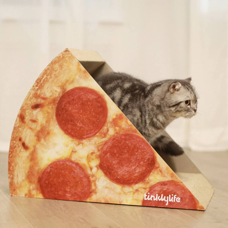 Cat Scratcher Post Cardboard Pizza Shape House Bed Furniture Protector - Red
