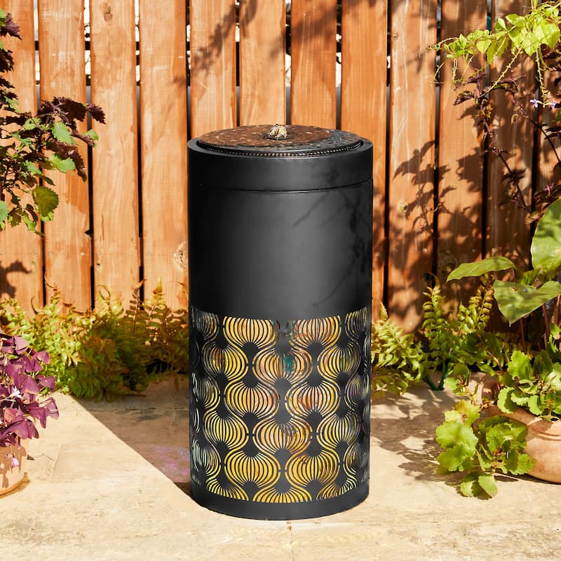 Glitzhome 24"H/35"H Metal Modern Cutout Pattern Outdoor Floor Fountains with Laser Lighting