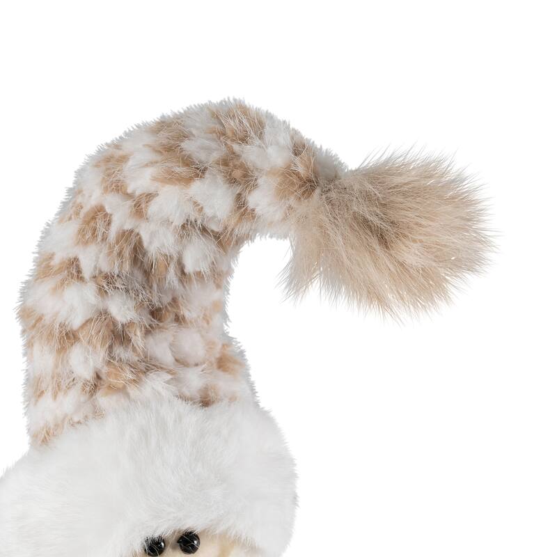 Santa Gnome Holding Pine Sprigs in Plush Winter Hat Christmas Figure - 19"