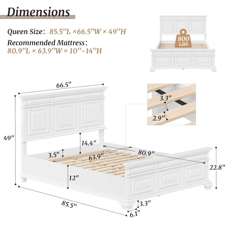 Classic Solid Wood Panel Bed Frame