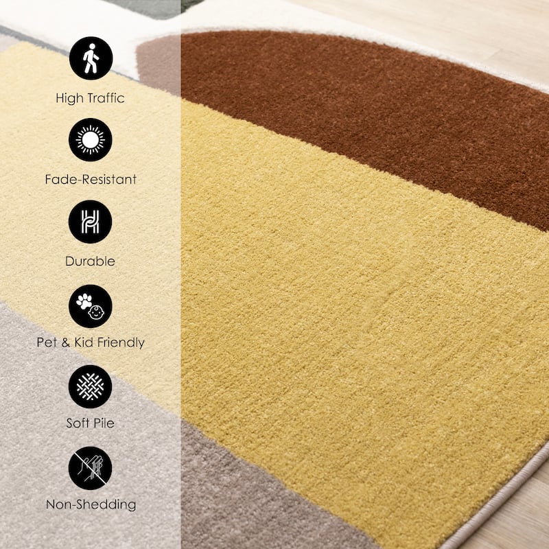 Green Yellow Brown White Blue Geometric High-Traffic Area Rug