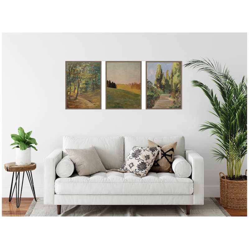 Kate and Laurel Forest Interior, Evening 1910, and Parklandschaft 3 Piece Framed Canvas Wall Art Set by Nostalgia Prints
