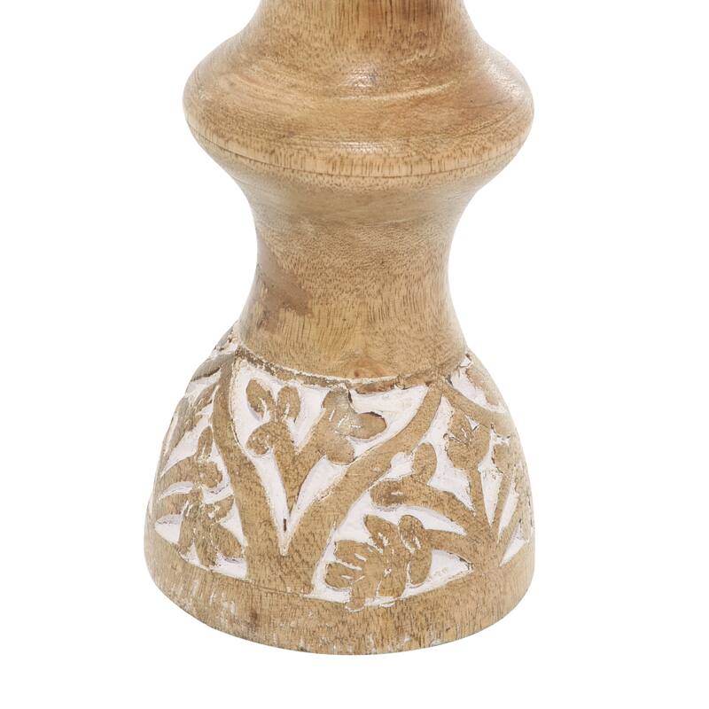 Wood Candle Holder - Set of 3 Brown - Roche River Decor - 4"W x 4"L x 10"H