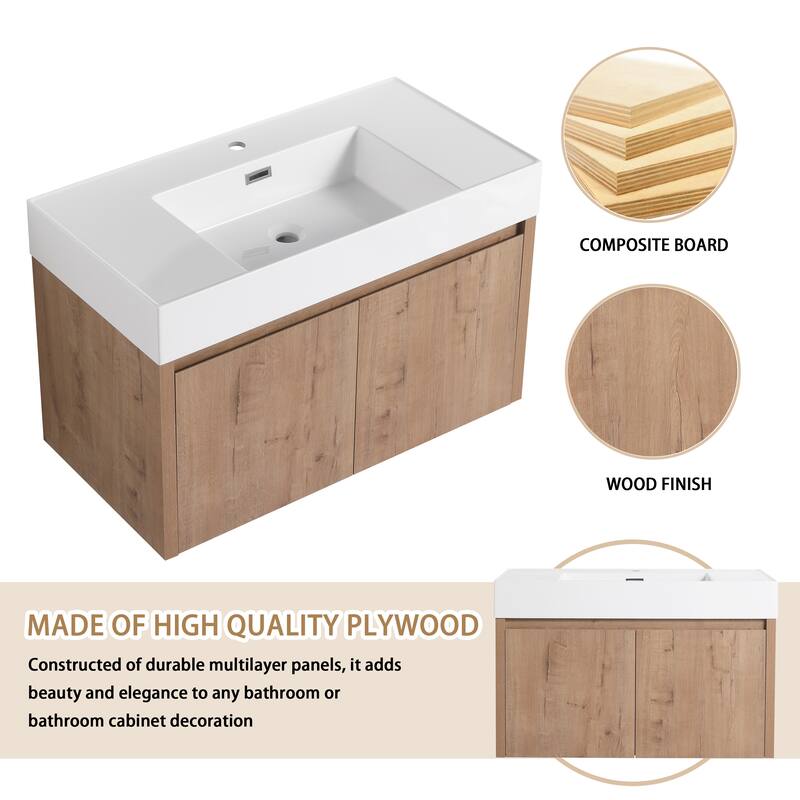 ARTCHIRLY 24"/30"/36" Bathroom Vanity with Sink, Floating Bathroom Vanity with Soft Close Door
