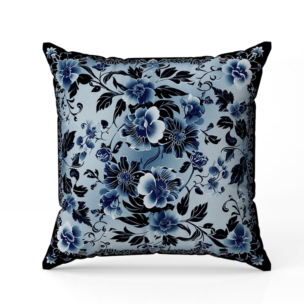 Flower Hub Faux Suede Reversible Throw Pillow Black and Blue
