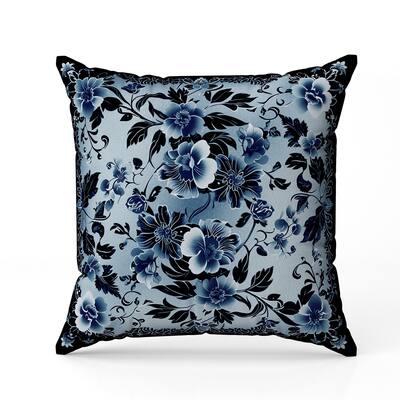 Flower Hub Indoor/Outdoor Reversible Throw Pillow Black and Blue