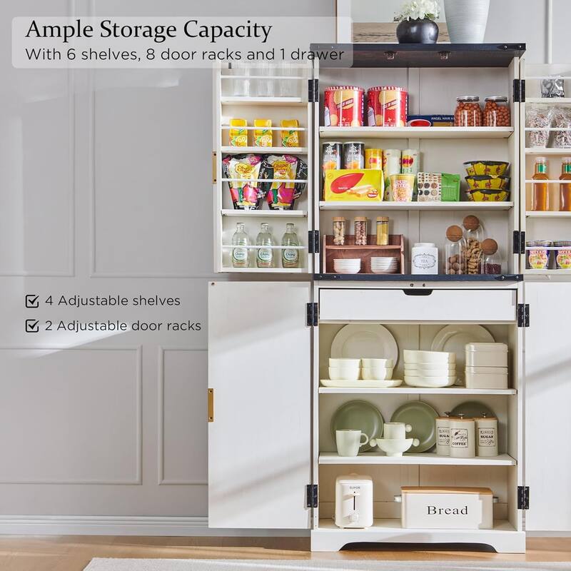 72" Tall Modern Fluted Pantry Cabinet, Storage Cabinet with 4 Doors