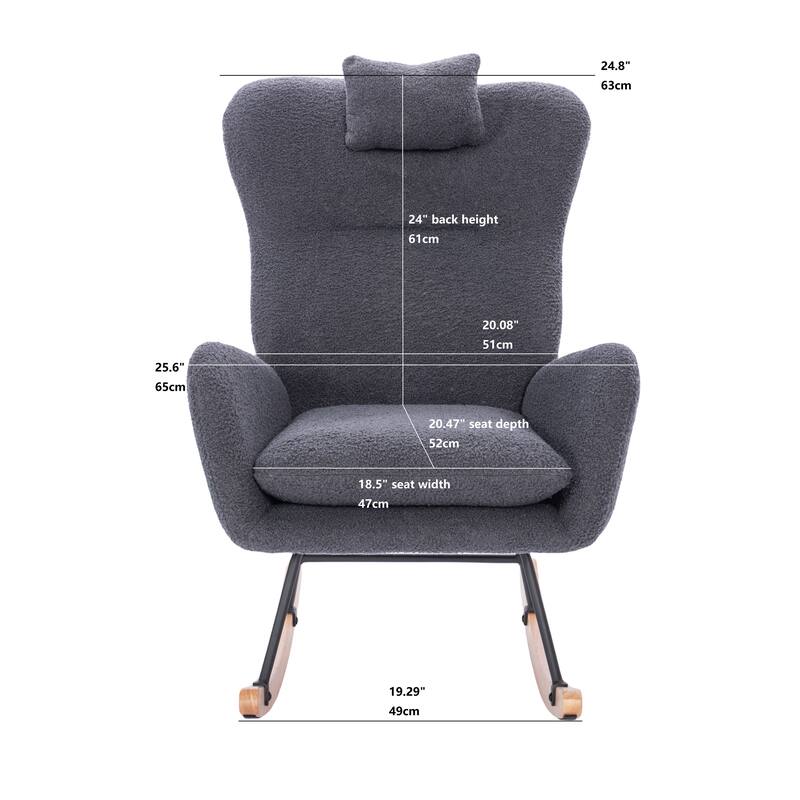 Anmytek Teddy Upholstered Soft Padded Comfy Nursery Rocking Chair Accent Chair for Living Room Bedroom