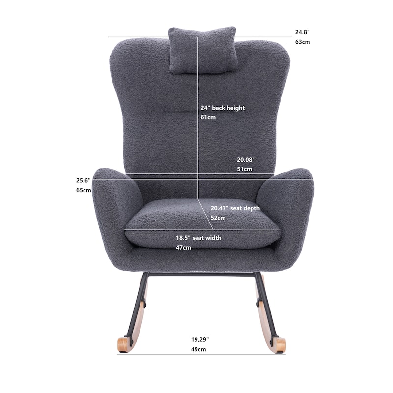 Teddy Fabric Nursery Rocking Chair with High Backrest