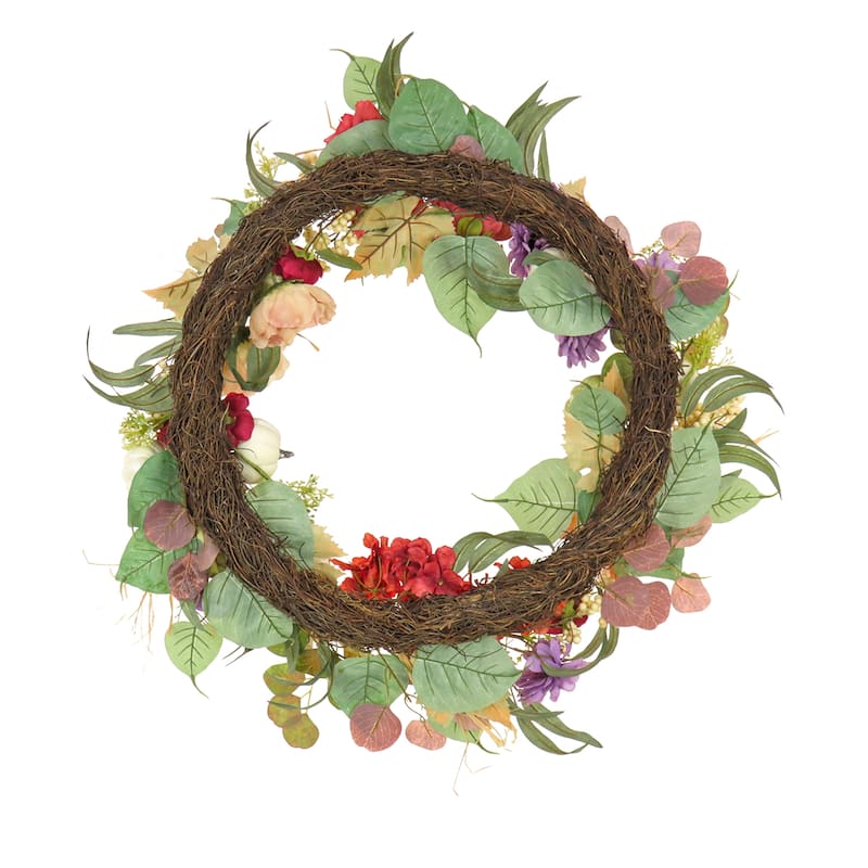 National Tree Company 30 in. Harvest Serenity Floral and Pumpkins Wreath - 30 in