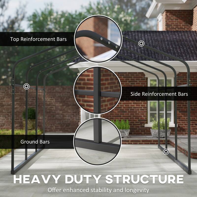 Outsunny 10' x 15' Heavy Duty Metal Carport, Waterproof Garage Car Canopy Shelter with Galvanized Metal Roof