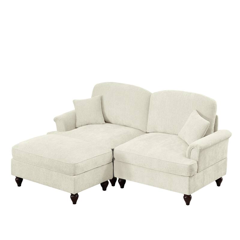 2-Seater L Shaped Sofa Couch, Lounge Sofa with Removable Ruffles Pleats Skirts, Loveseat Sofa with Movable Ottoman