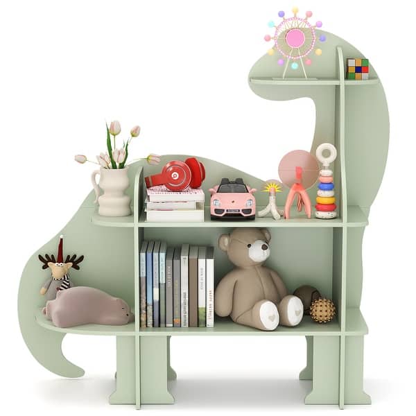 slide 2 of 10, Gymax 3-Tier Dinosaur Kids Bookshelf Toy Storage Organizer Montessori