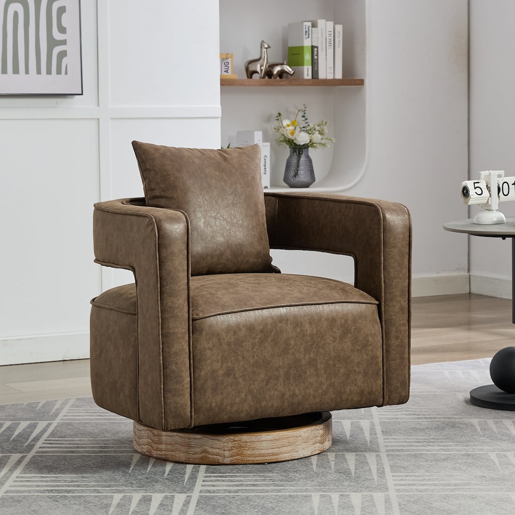 28.9"W Swivel Accent Open Back Barrel Chair Modern Comfy Chair With Weathered Base For Nursery Bedroom Living Room Hotel Office