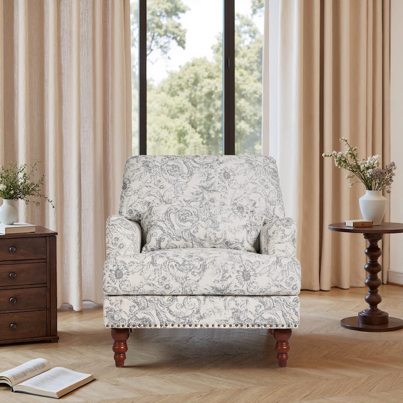 Mid Century Chenille Upholstered Accent Chair with Nailhead Trim