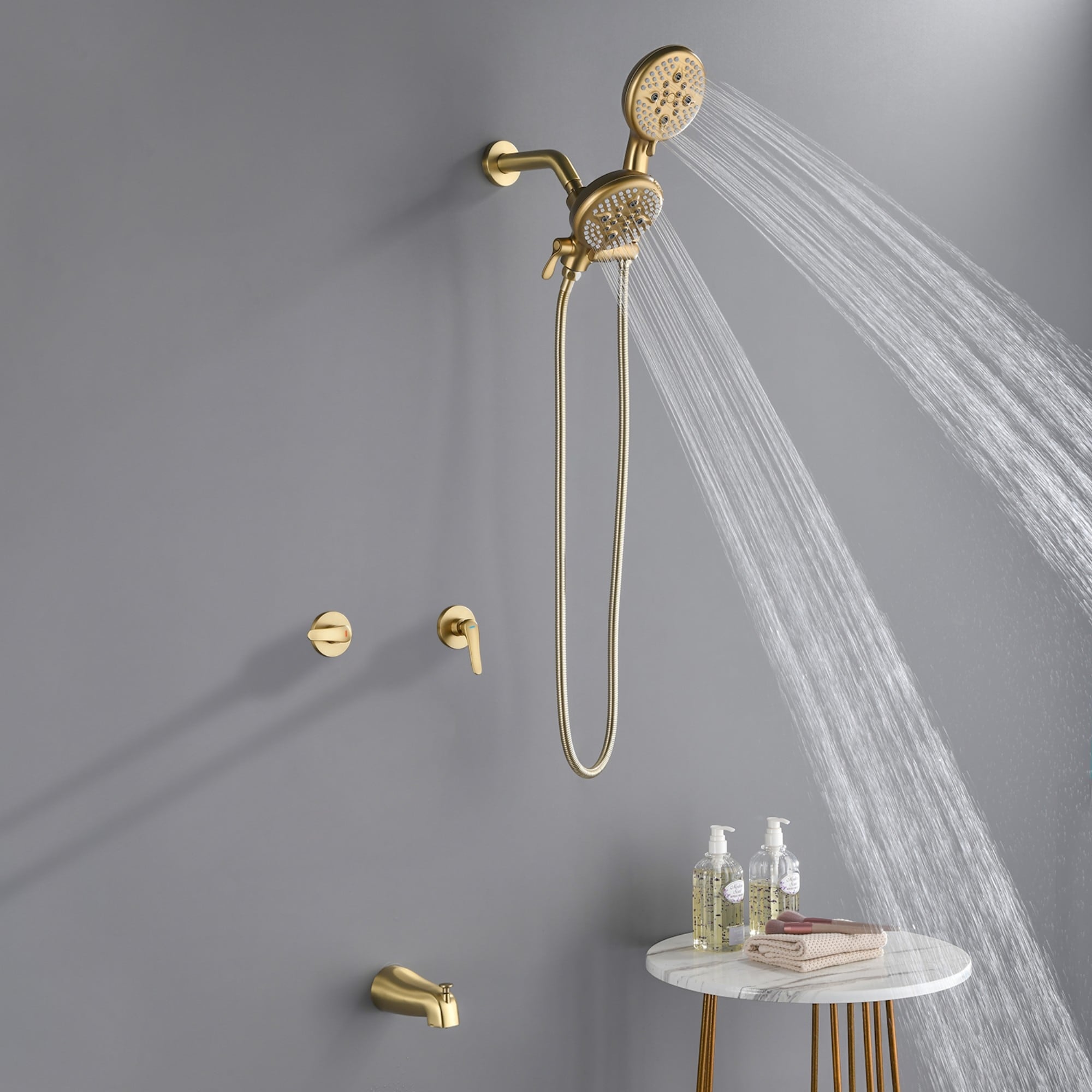 Modland 2-Handle Tub and Shower Faucet Set Dual Head 5-Setting Brass Valve Kit with Lift-Rod Spout