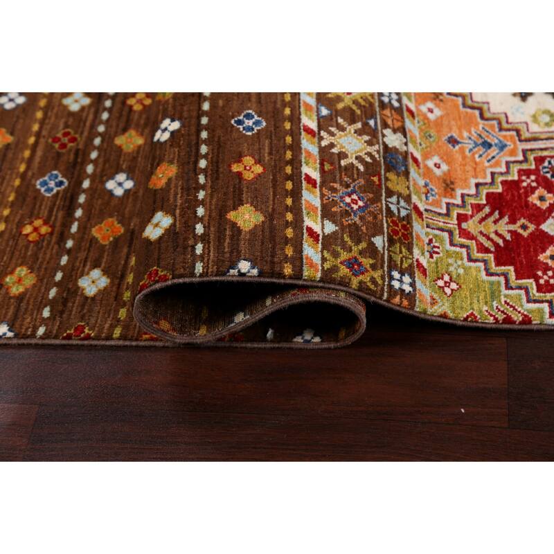 Brown Geometric Kazak Persian Living Room Area Rug Wool Hand-knotted - 6'9" x 9'9"