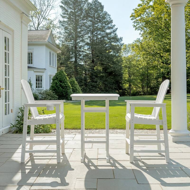 3-Piece HDPE Bar-Height Patio Set, 42.1" Square High Top Pub Table with Umbrella Hole + 2 Bar Stools with Cup Holders