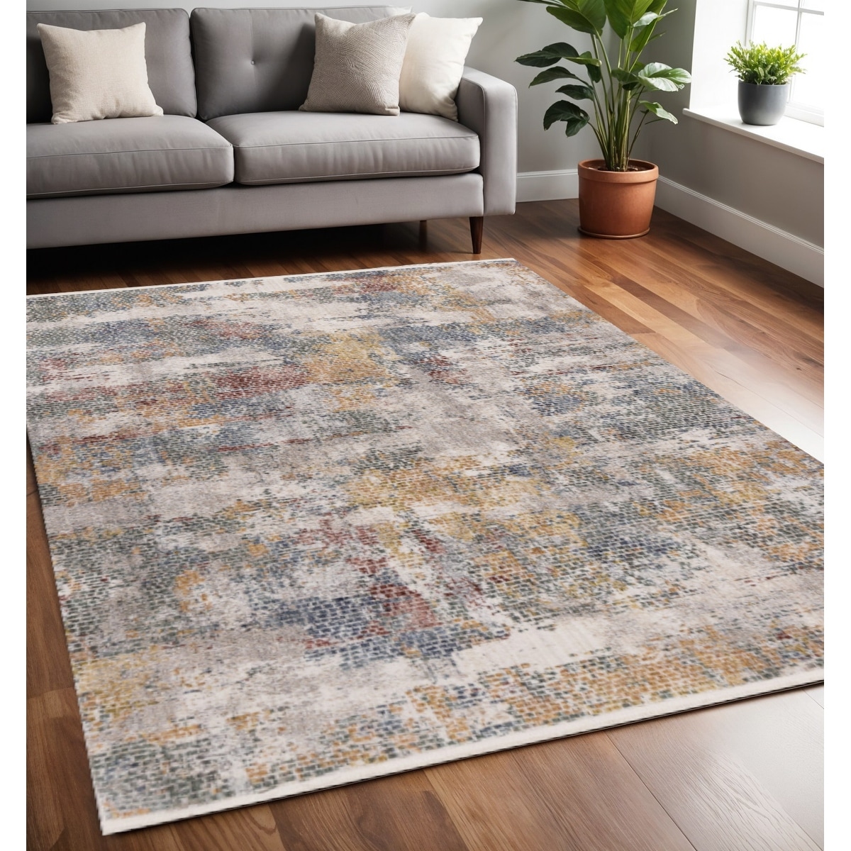 HomeRoots Abstract Modern Rectangle Area Rug - 5' X 8'