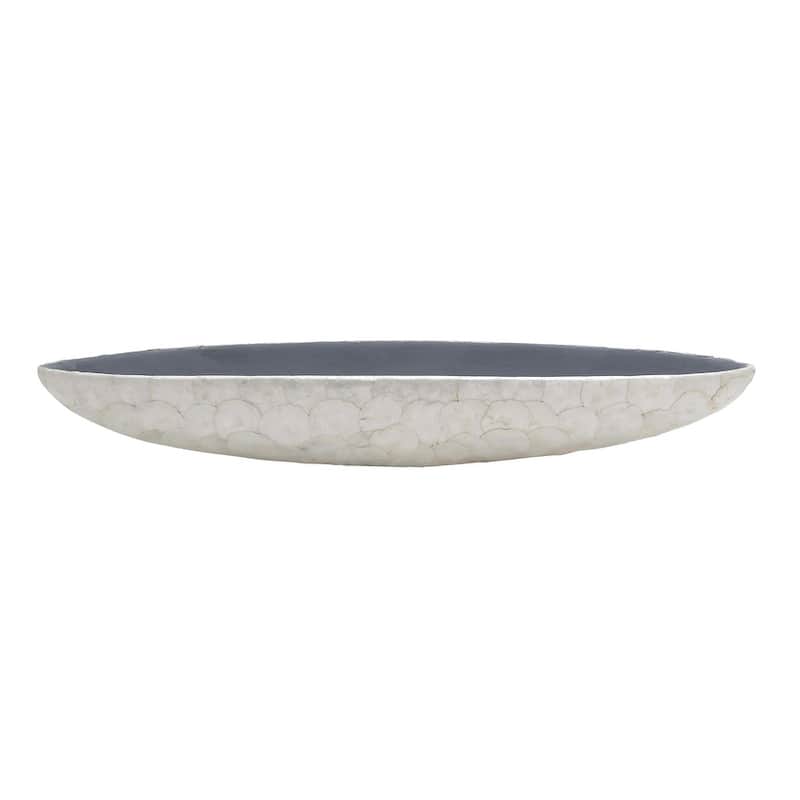Capiz Shell Long Oval Decorative Decorative Bowl with Mosaic Shell Accents - White - Roche River Decor - White