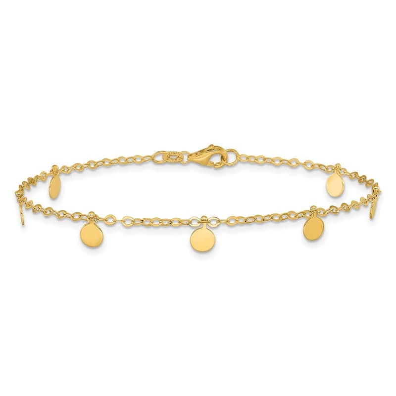 Curata 14k Yellow Gold 7.25" Round Dangle Disc Chain Bracelet