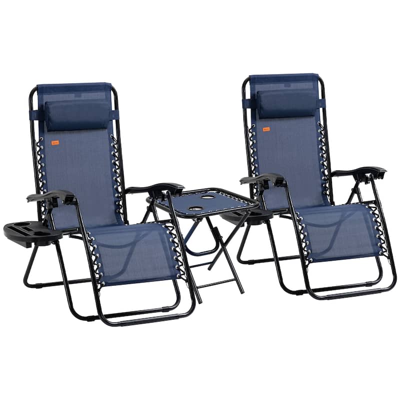 3-Piece Adjustable Recliner Chair with Cup Holders & Pillows, Rustproof Foldable Lounge Chair with Side Table
